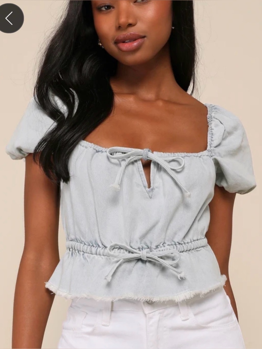 NWT Short Puff-Sleeve Denim Top